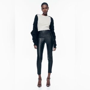 ZARA Front Slit Faux Leather Legging Pant Trouser Chic FWRD Mid Rise Moto
